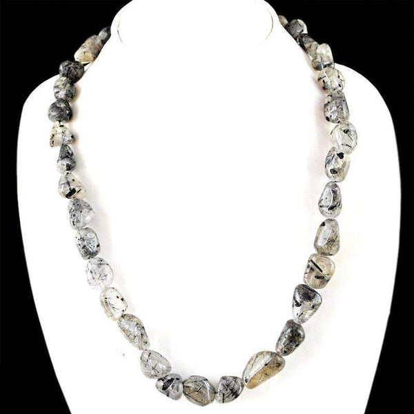 gemsmore:Natural Rutile Quartz Necklace Untreated Beads