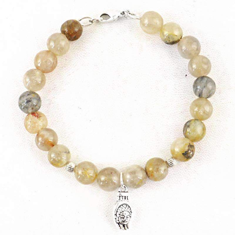 gemsmore:Natural Rutile Quartz Round Charm Beads Bracelet - On Sale
