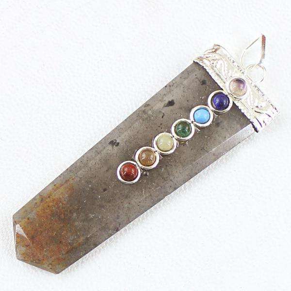 gemsmore:Natural Rutile Quartz Seven Chakra Healing Wand Pendant