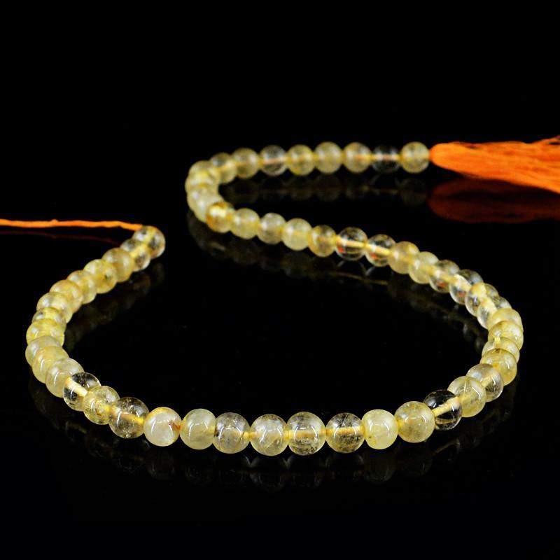 gemsmore:Natural Rutile Quartz Strand Round Shape Drilled Beads