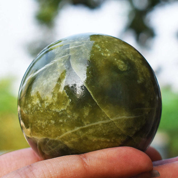 gemsmore:Natural Serpentine Hand Carved Crystal Healing Ball