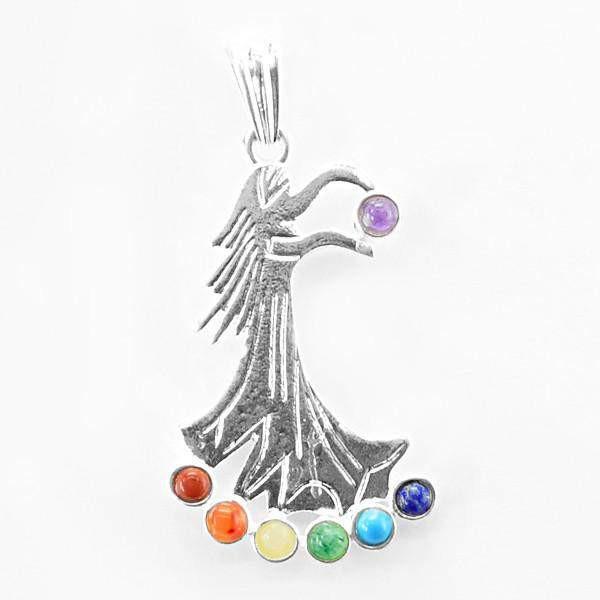 gemsmore:Natural Seven Chakra Angel Healing Pendant