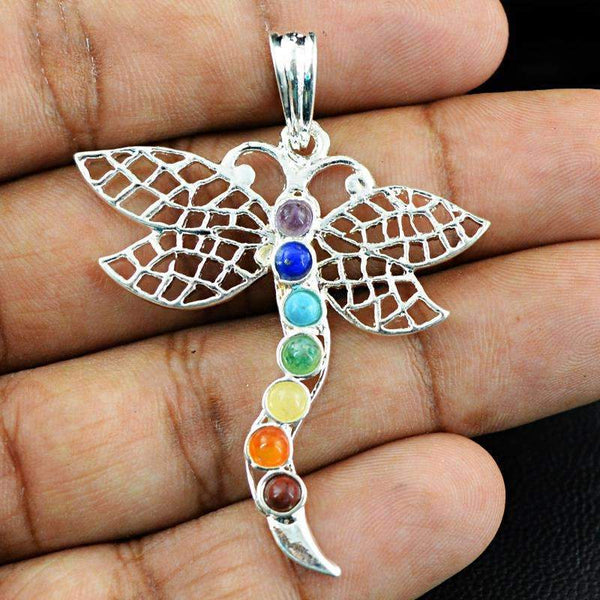 gemsmore:Natural Seven Chakra Butterfly Healing Pendant