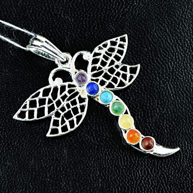 gemsmore:Natural Seven Chakra Butterfly Healing Pendant