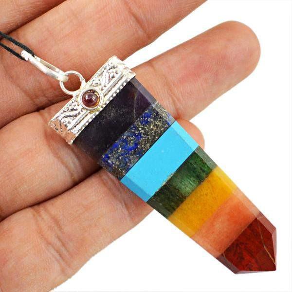 gemsmore:Natural Seven Chakra Crystal Healing Pendant