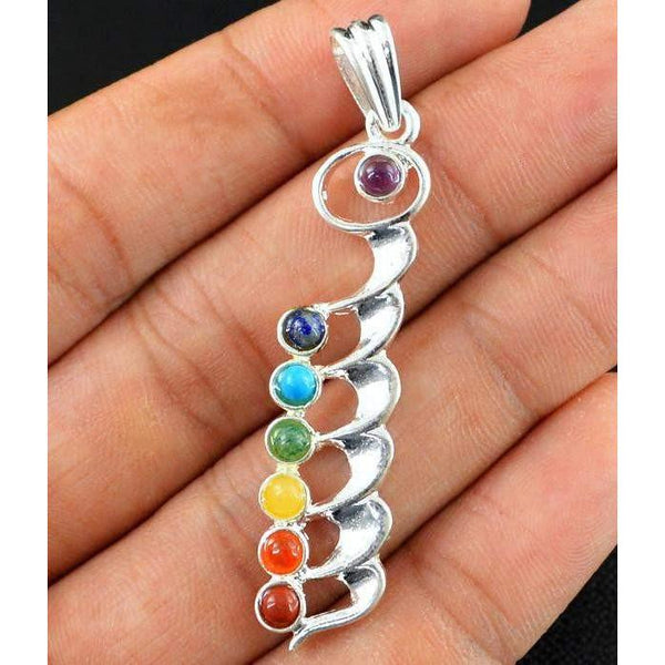 gemsmore:Natural Seven Chakra Crystal Reiki Healing Pendant