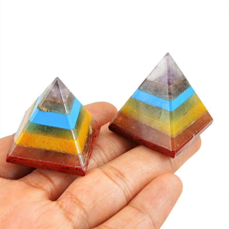 gemsmore:Natural Seven Chakra Gemstone Pyramid Lot