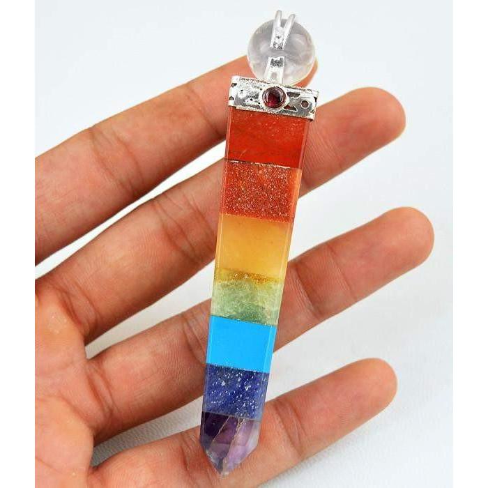 gemsmore:Natural Seven Chakra Healing Ball Point Pendant