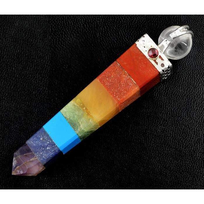 gemsmore:Natural Seven Chakra Healing Ball Point Pendant