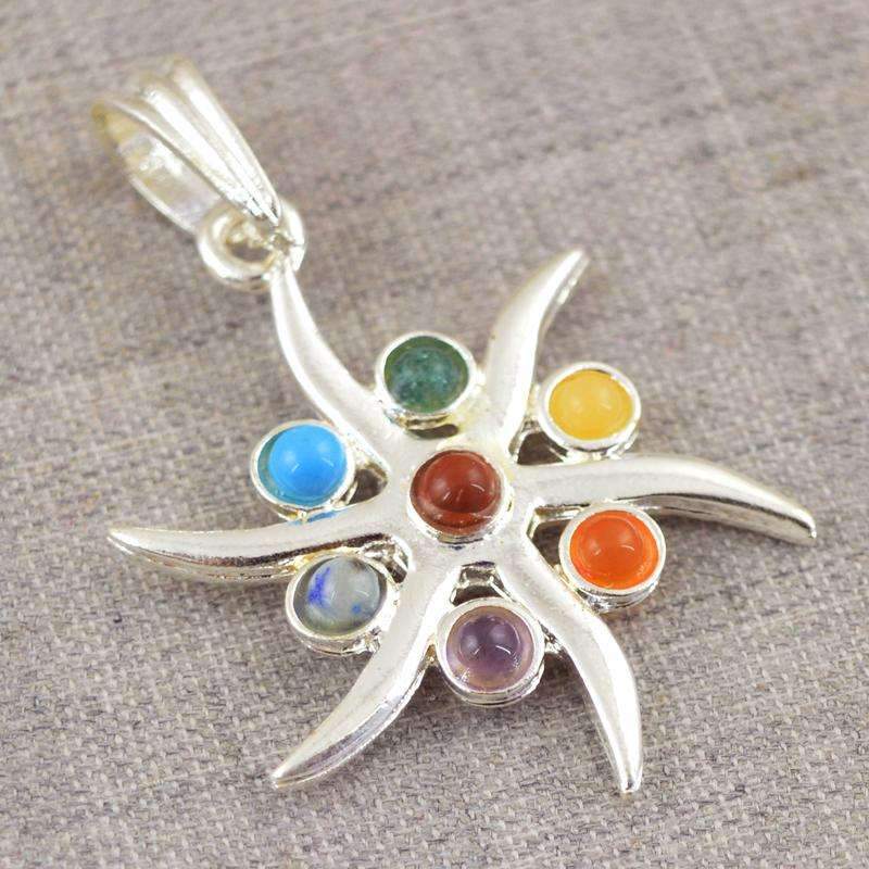 gemsmore:Natural Seven Chakra Healing Flower Pendant - Designer