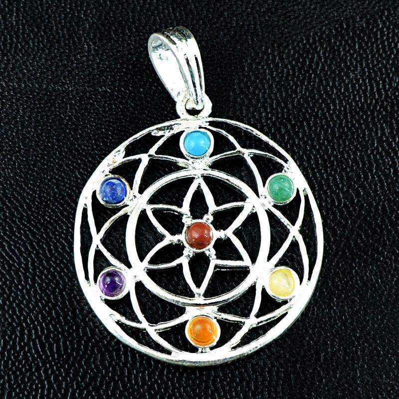 gemsmore:Natural Seven Chakra Healing Pendant - Round Shape