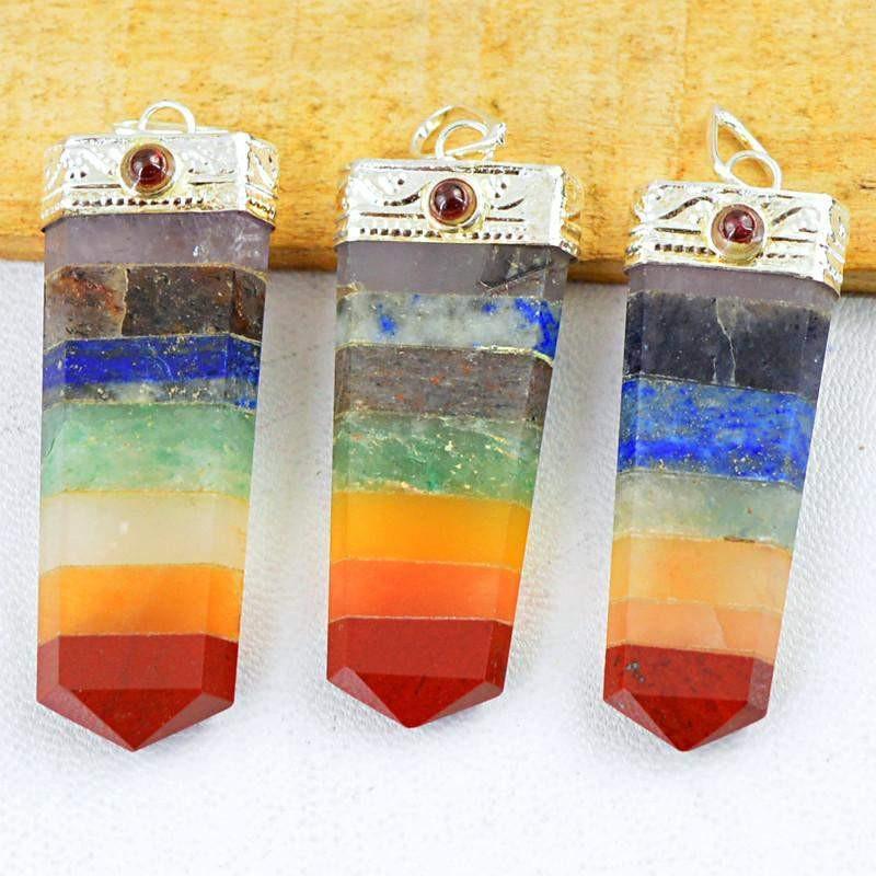 gemsmore:Natural Seven Chakra Healing Point Pendant Lot