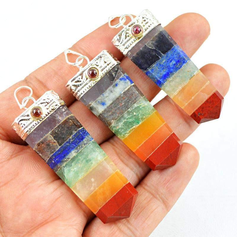 gemsmore:Natural Seven Chakra Healing Point Pendant Lot