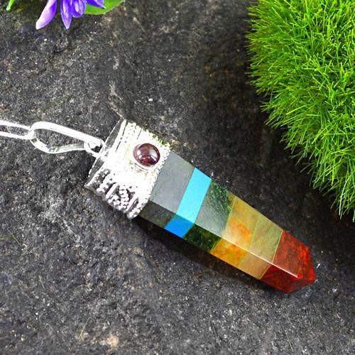 gemsmore:Natural Seven Chakra Healing Point Pendant