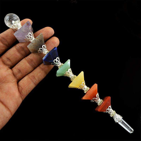 gemsmore:Natural Seven Chakra Healing Pyramid Point Pencil