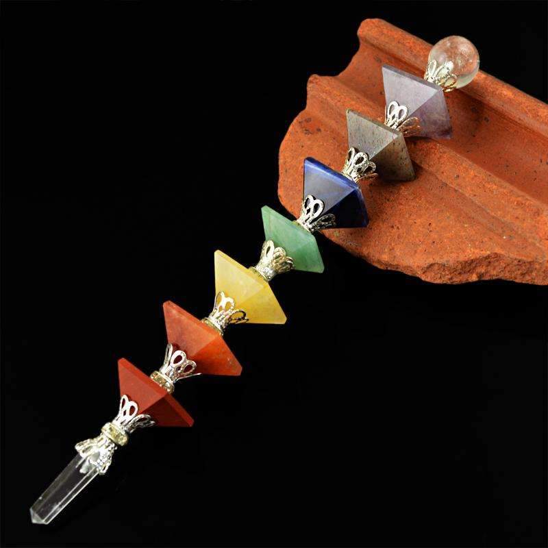 gemsmore:Natural Seven Chakra Healing Pyramid Point Pencil