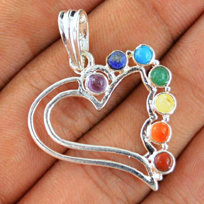 gemsmore:Natural Seven Chakra Heart Shape Healing Pendant