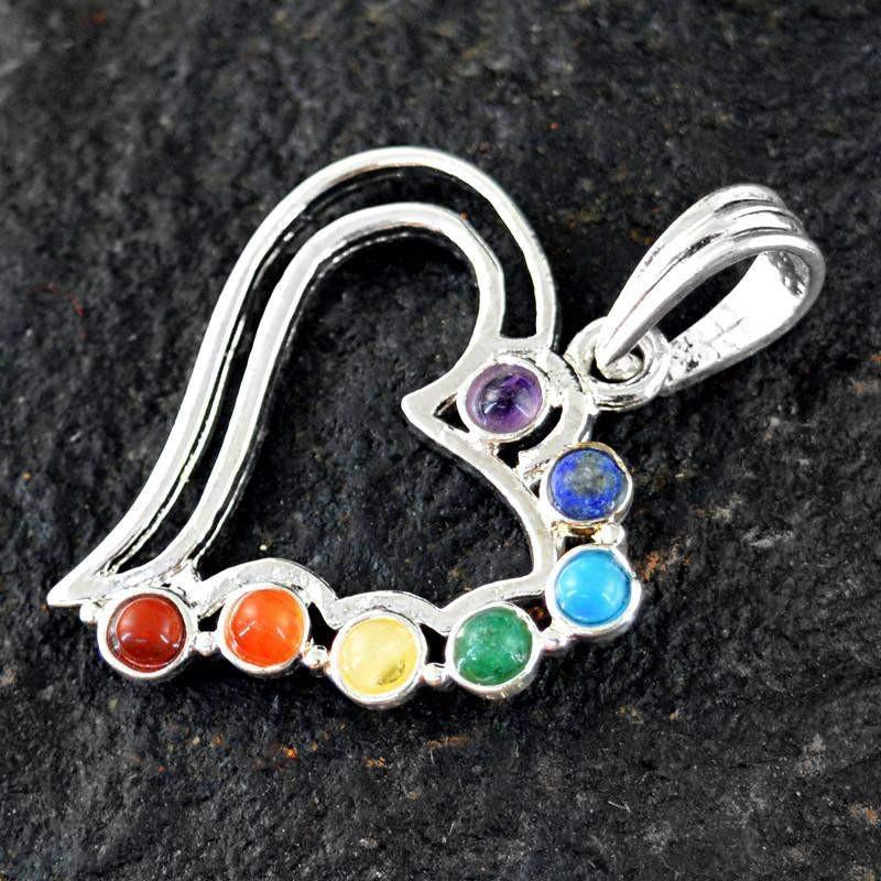 gemsmore:Natural Seven Chakra Heart Shape Healing Pendant