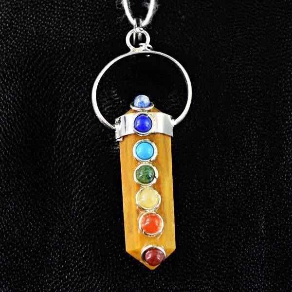 gemsmore:Natural Seven Chakra Jasper Reiki Healing Point Pendant