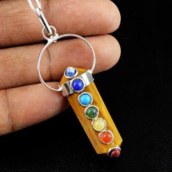 gemsmore:Natural Seven Chakra Jasper Reiki Healing Point Pendant