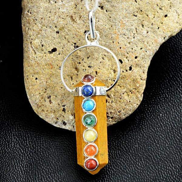 gemsmore:Natural Seven Chakra Orange Jasper Pure Healing Point Pendant