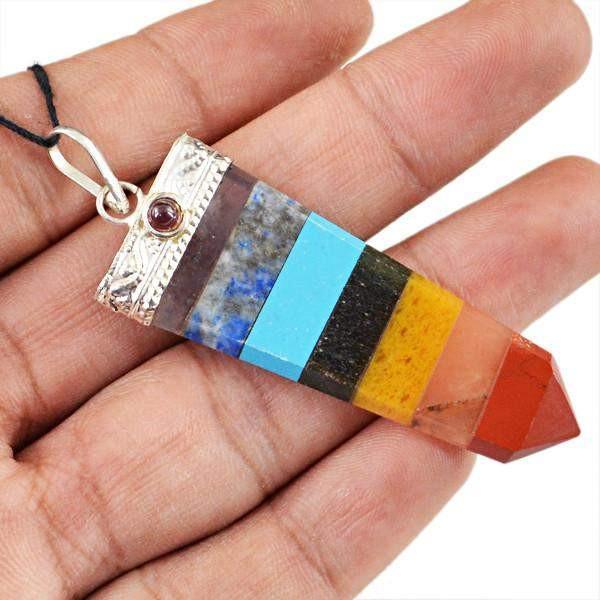 gemsmore:Natural Seven Chakra Reiki Healing Point Pendant