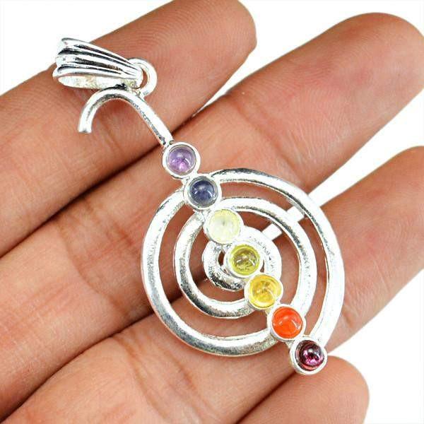 gemsmore:Natural Seven Chakra Round Shape Crystal Healing Point