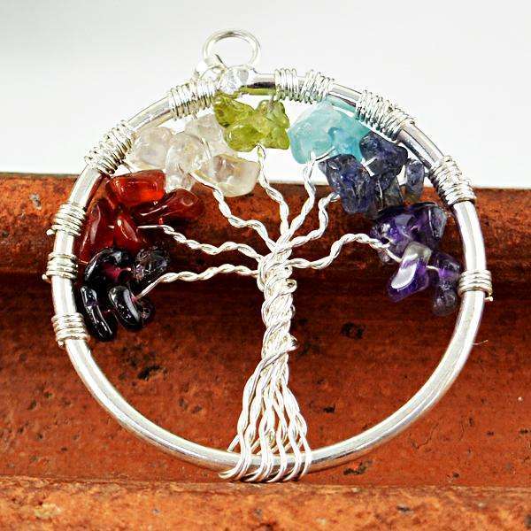 gemsmore:Natural Seven Chakra Round Shape Healing Tree Pendant