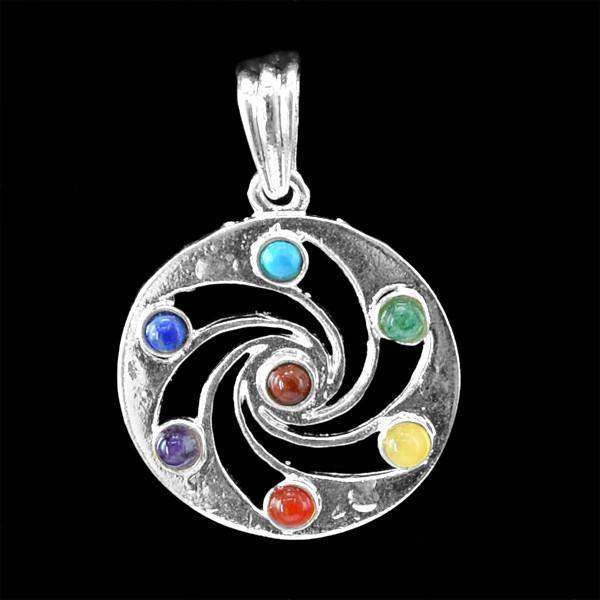 gemsmore:Natural Seven Chakra Round Shape Reiki Healing Pendant