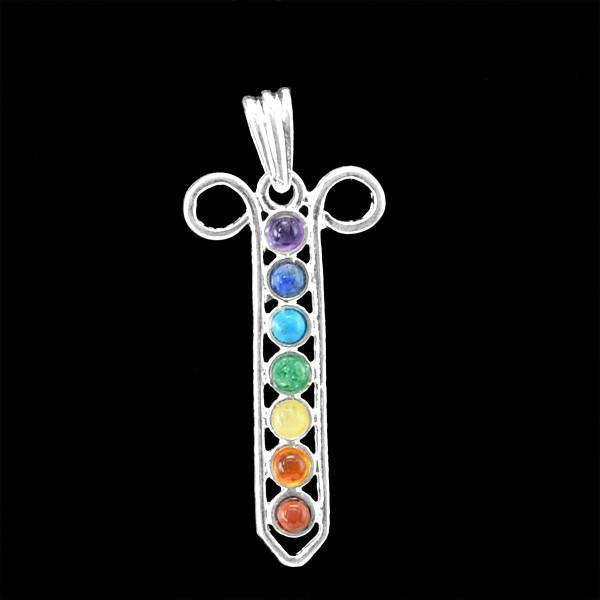 gemsmore:Natural Seven Chakra Untreated Crystal Healing Pendant