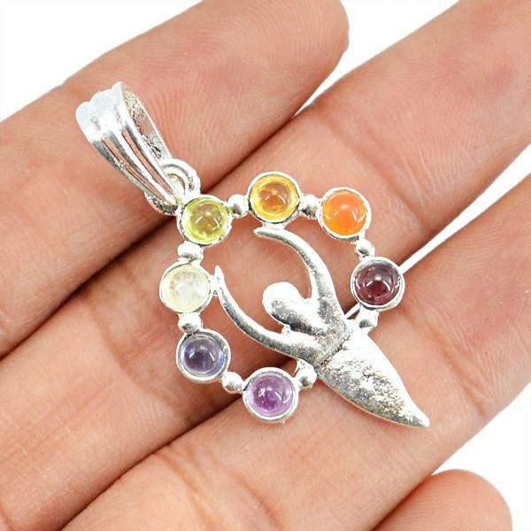 gemsmore:Natural Seven Chakra Untreated Healing Pendant