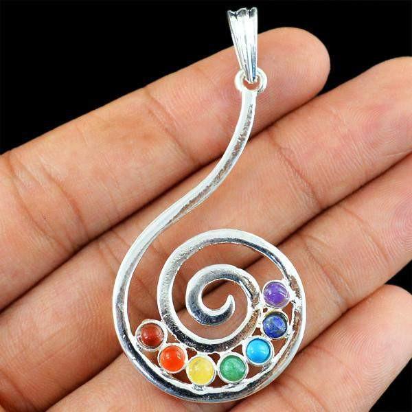 gemsmore:Natural Seven Chakra Untreated Reiki Healing Pendant