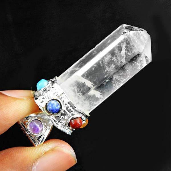 gemsmore:Natural Seven Chakra White Quartz Healing Point Pendant