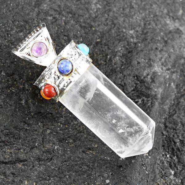 gemsmore:Natural Seven Chakra White Quartz Healing Point Pendant