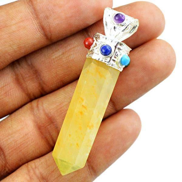 gemsmore:Natural Seven Chakra Yellow Aventurine Reiki Healing Point Pendant