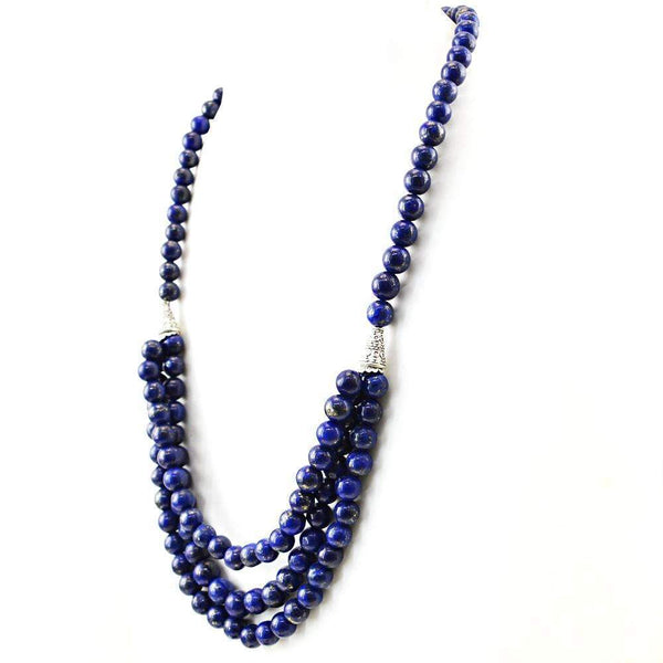 gemsmore:Natural Single Strand Blue Lapis Lazuli Necklace Round Shape Beads