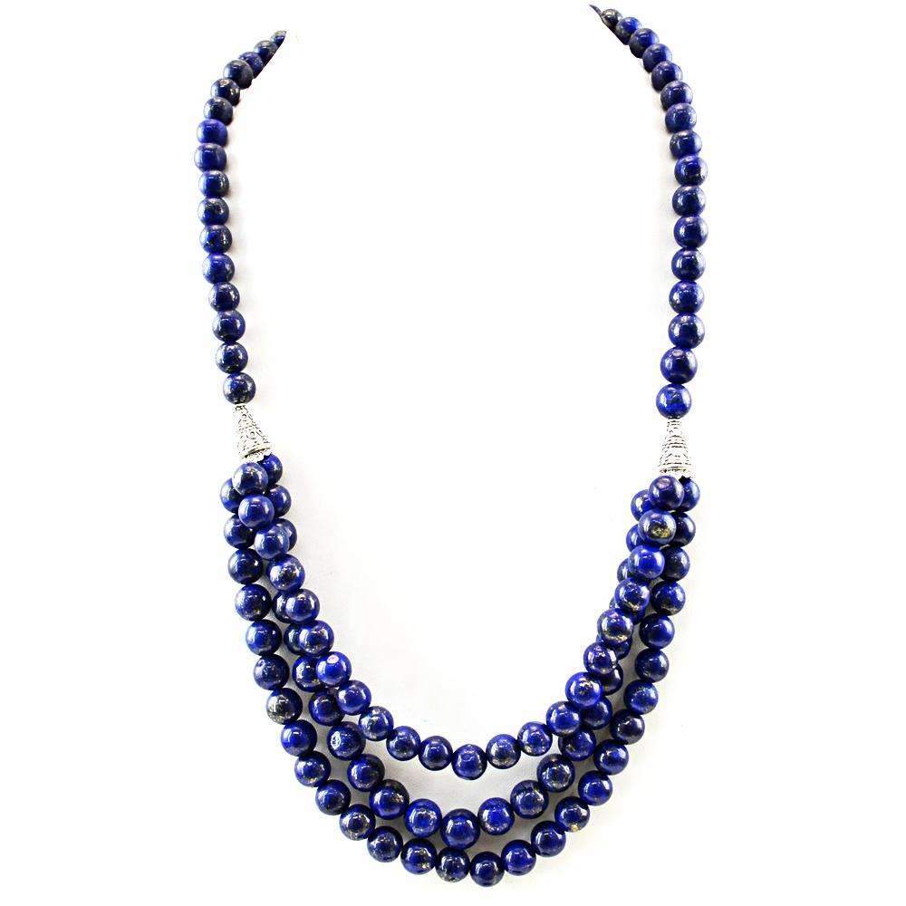 gemsmore:Natural Single Strand Blue Lapis Lazuli Necklace Round Shape Beads