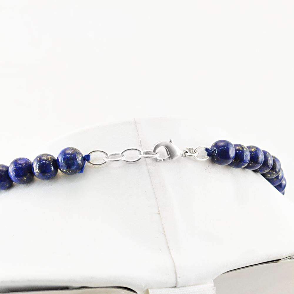 gemsmore:Natural Single Strand Blue Lapis Lazuli Necklace Round Shape Beads