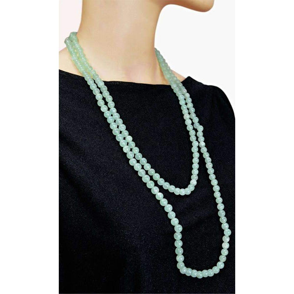 gemsmore:Natural Single Strand Green Aquamarine Necklace Round Shape Beads