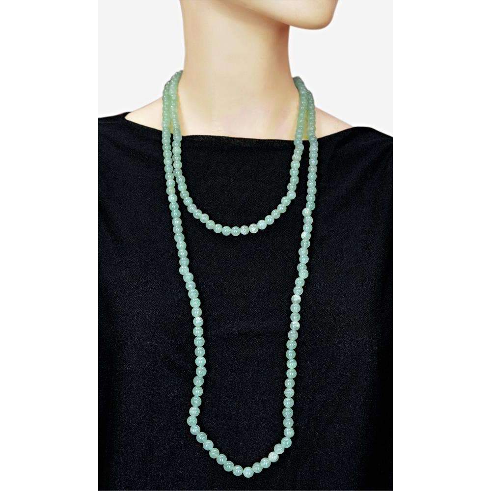 gemsmore:Natural Single Strand Green Aquamarine Necklace Round Shape Beads