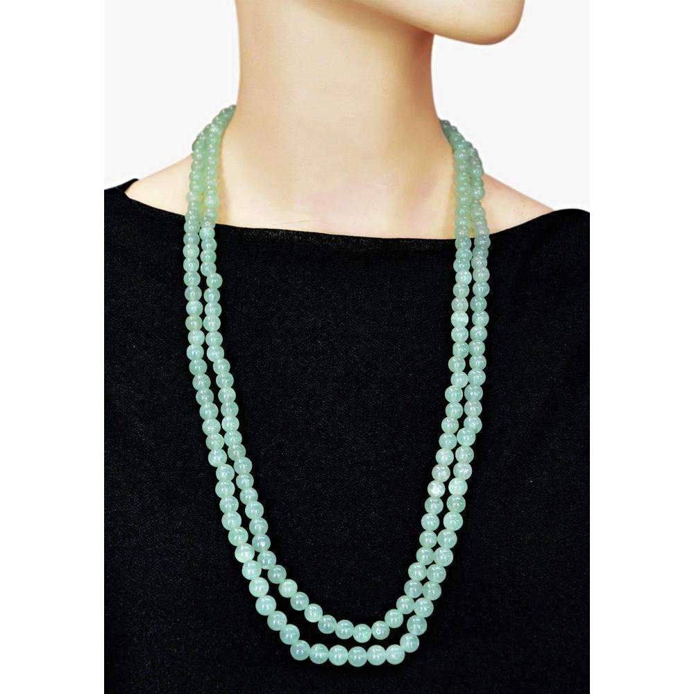 gemsmore:Natural Single Strand Green Aquamarine Necklace Round Shape Beads