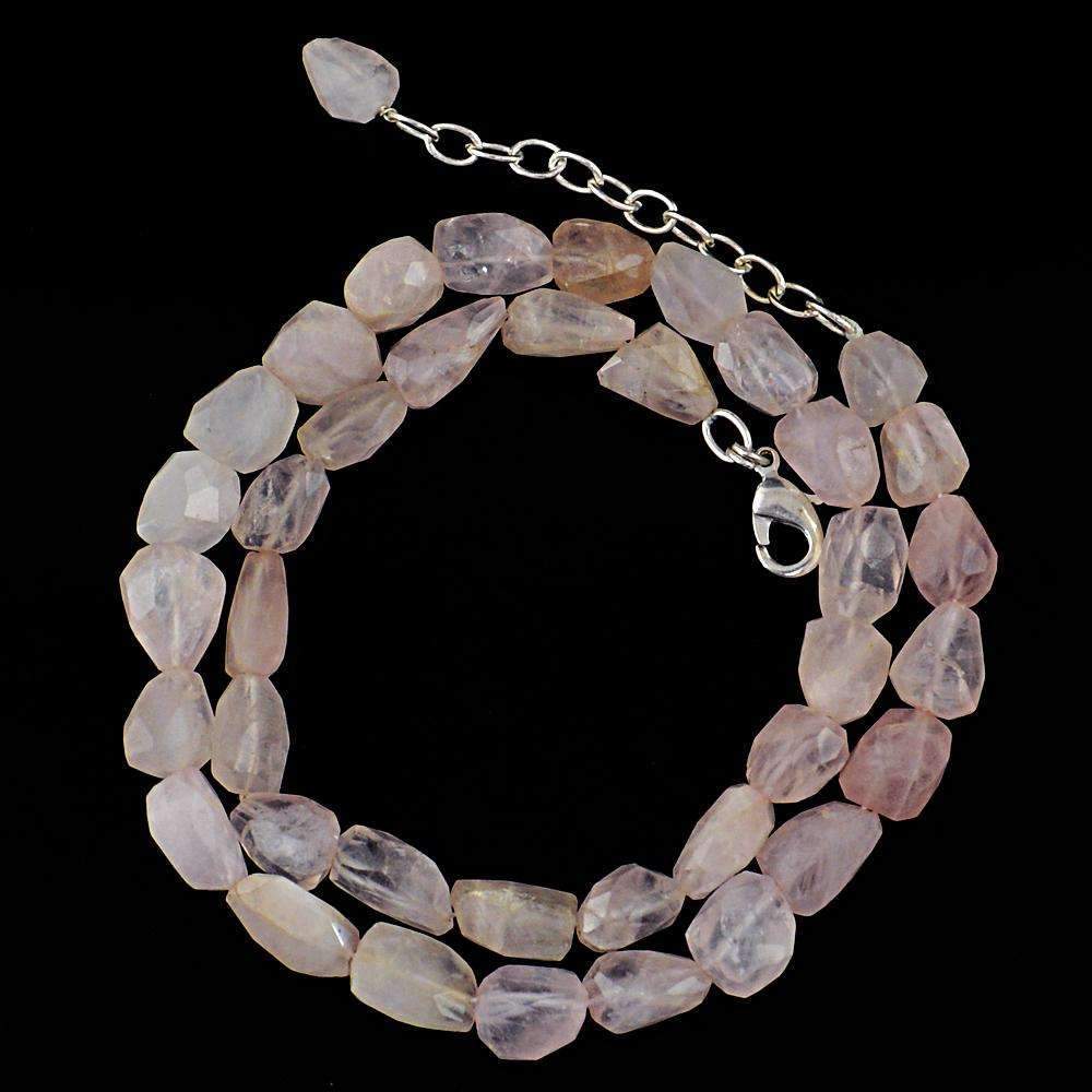 gemsmore:Natural Single Strand Pink Rose Quartz Necklace - Faceted Beads