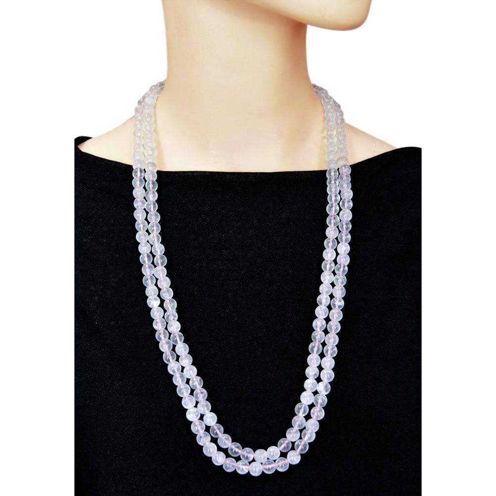 gemsmore:Natural Single Strand Pink Rose Quartz Necklace - Round Shape Beads