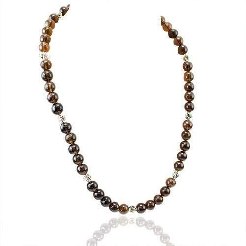 gemsmore:Natural Smoky Quartz Attractive Round Beads Necklace