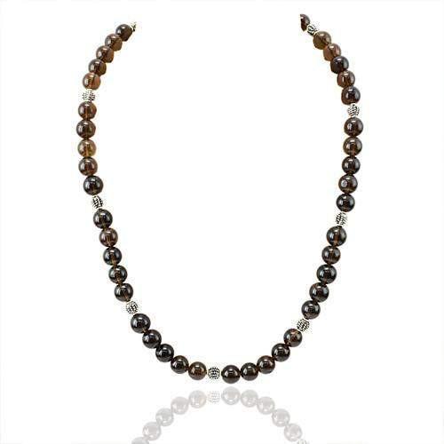 gemsmore:Natural Smoky Quartz Attractive Round Beads Necklace