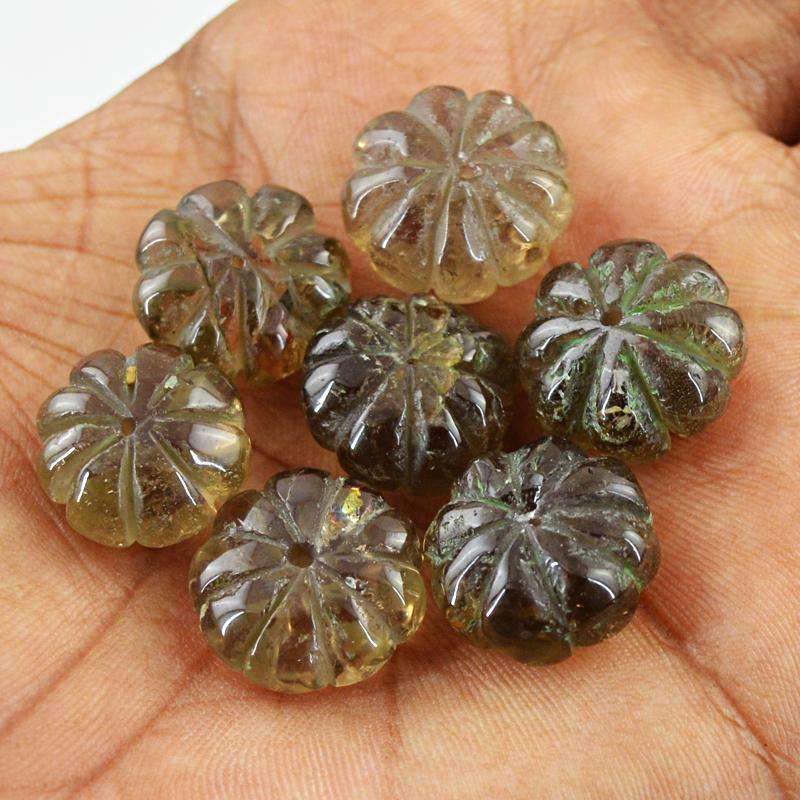 gemsmore:Natural Smoky Quartz Beads Lot - Drilled Flower Carved