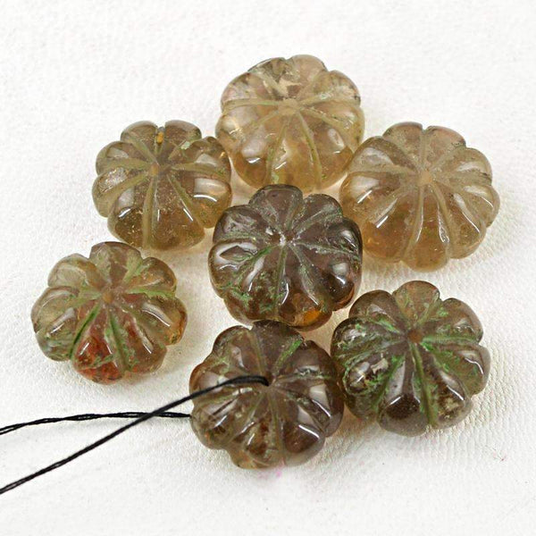 gemsmore:Natural Smoky Quartz Beads Lot - Drilled Flower Carved