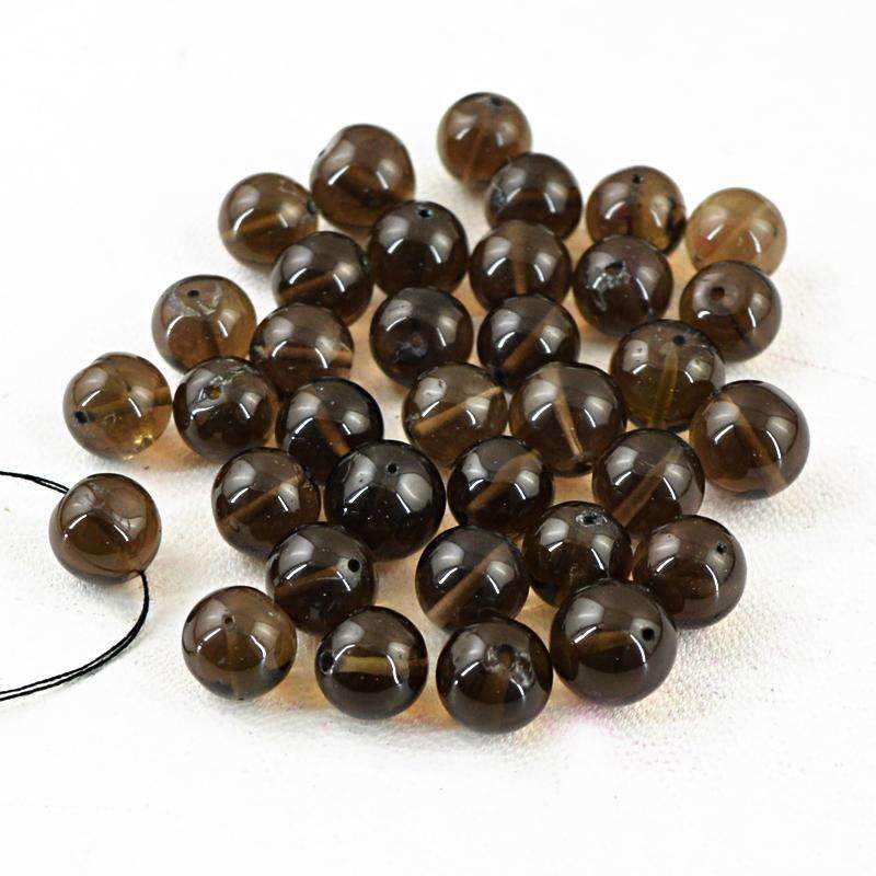 gemsmore:Natural Smoky Quartz Beads Lot - Drilled Round Shape