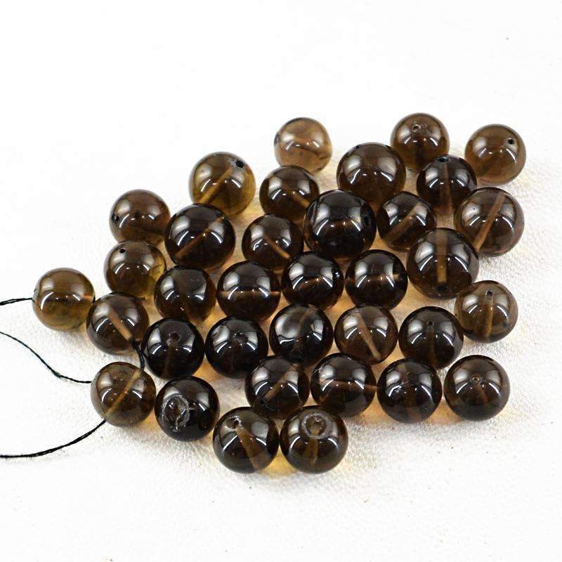 gemsmore:Natural Smoky Quartz Beads Lot - Drilled Round Shape