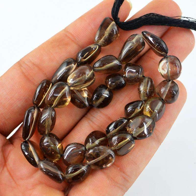 gemsmore:Natural Smoky Quartz Beads Strand - Drilled